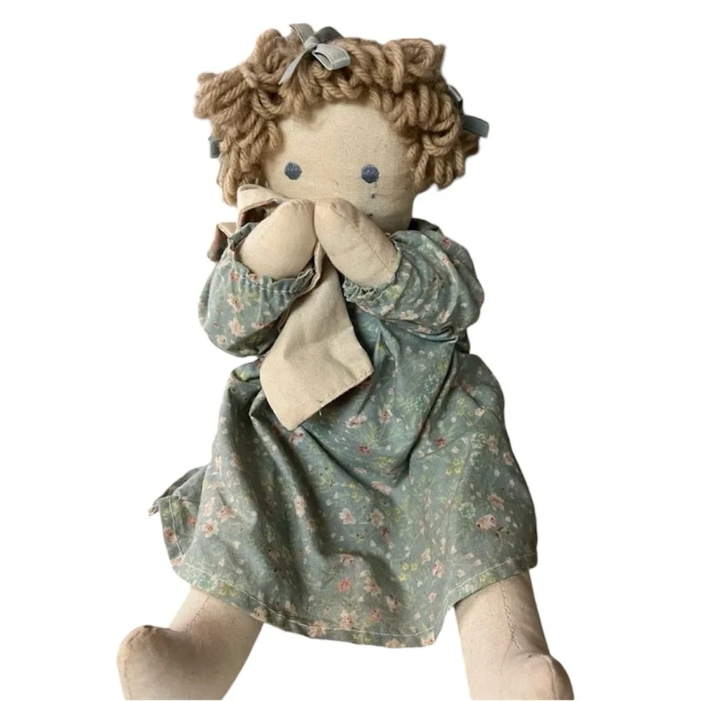 Stuffed Rag Doll with Wooden Wicker Rocking Chair